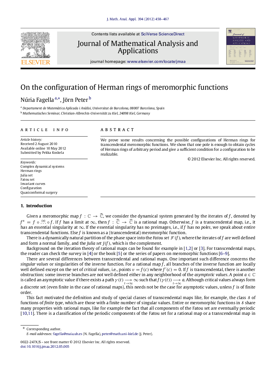 On the configuration of Herman rings of meromorphic functions