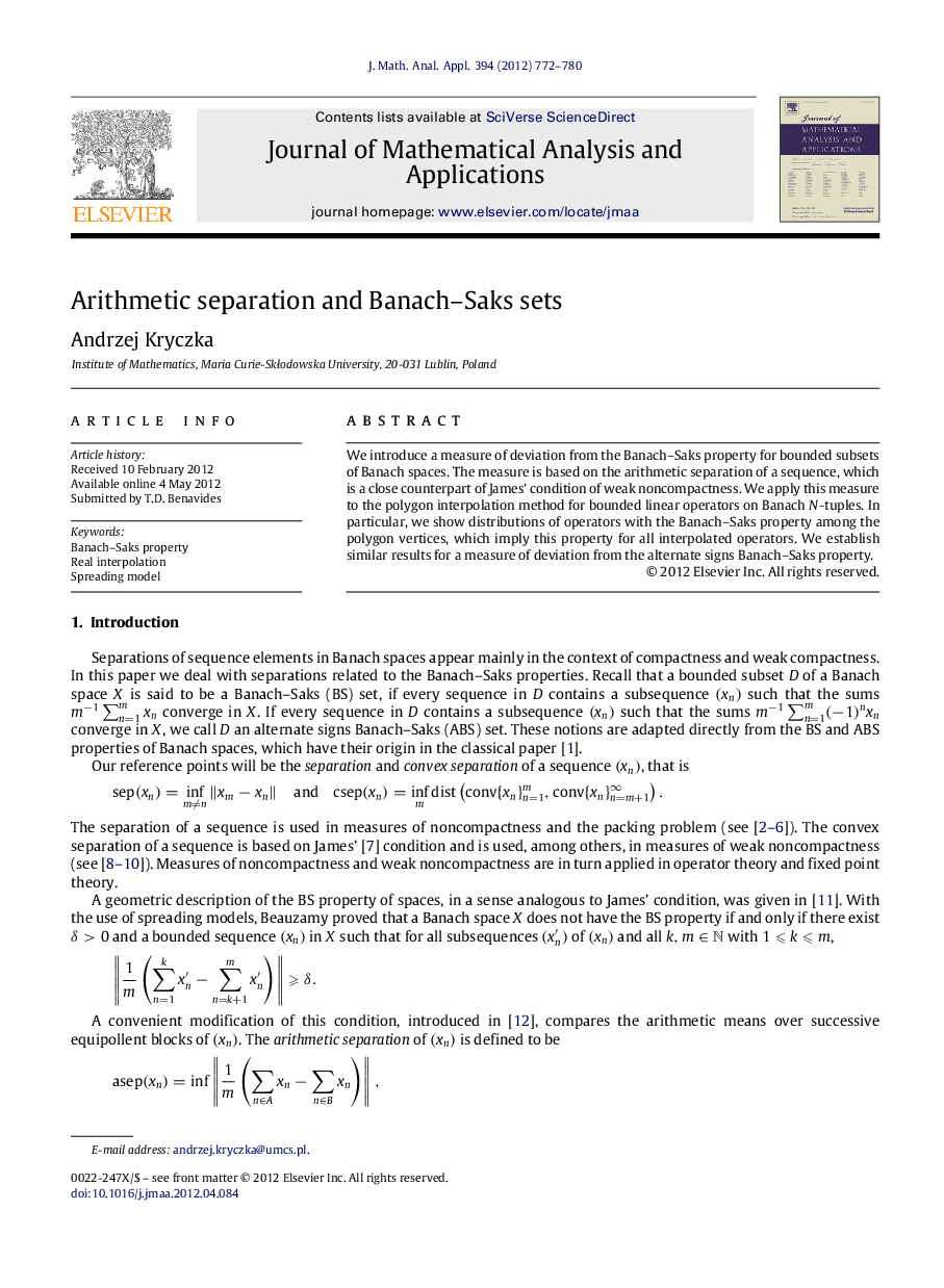 Arithmetic separation and Banach-Saks sets