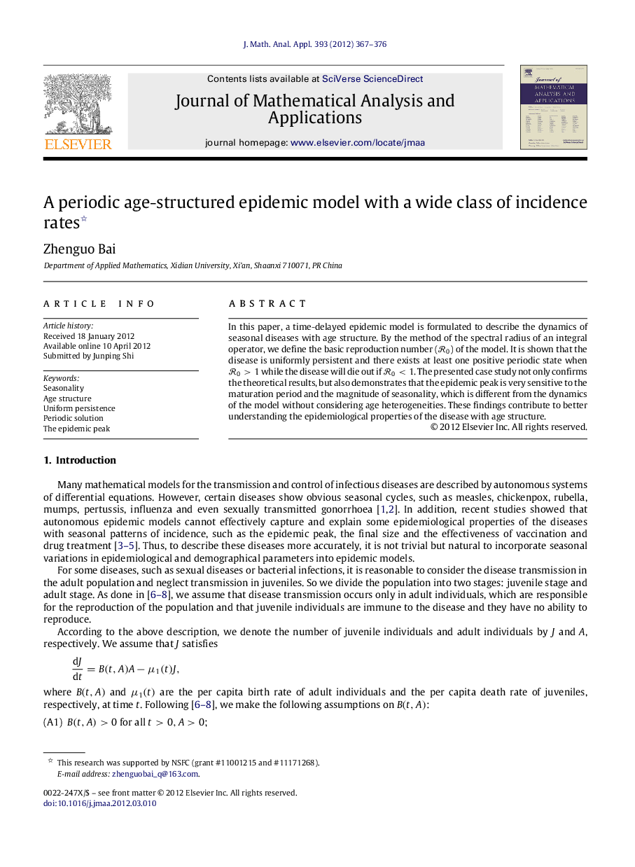 A periodic age-structured epidemic model with a wide class of incidence rates 