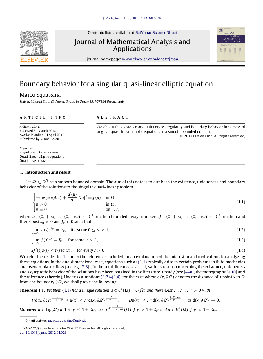 Boundary behavior for a singular quasi-linear elliptic equation