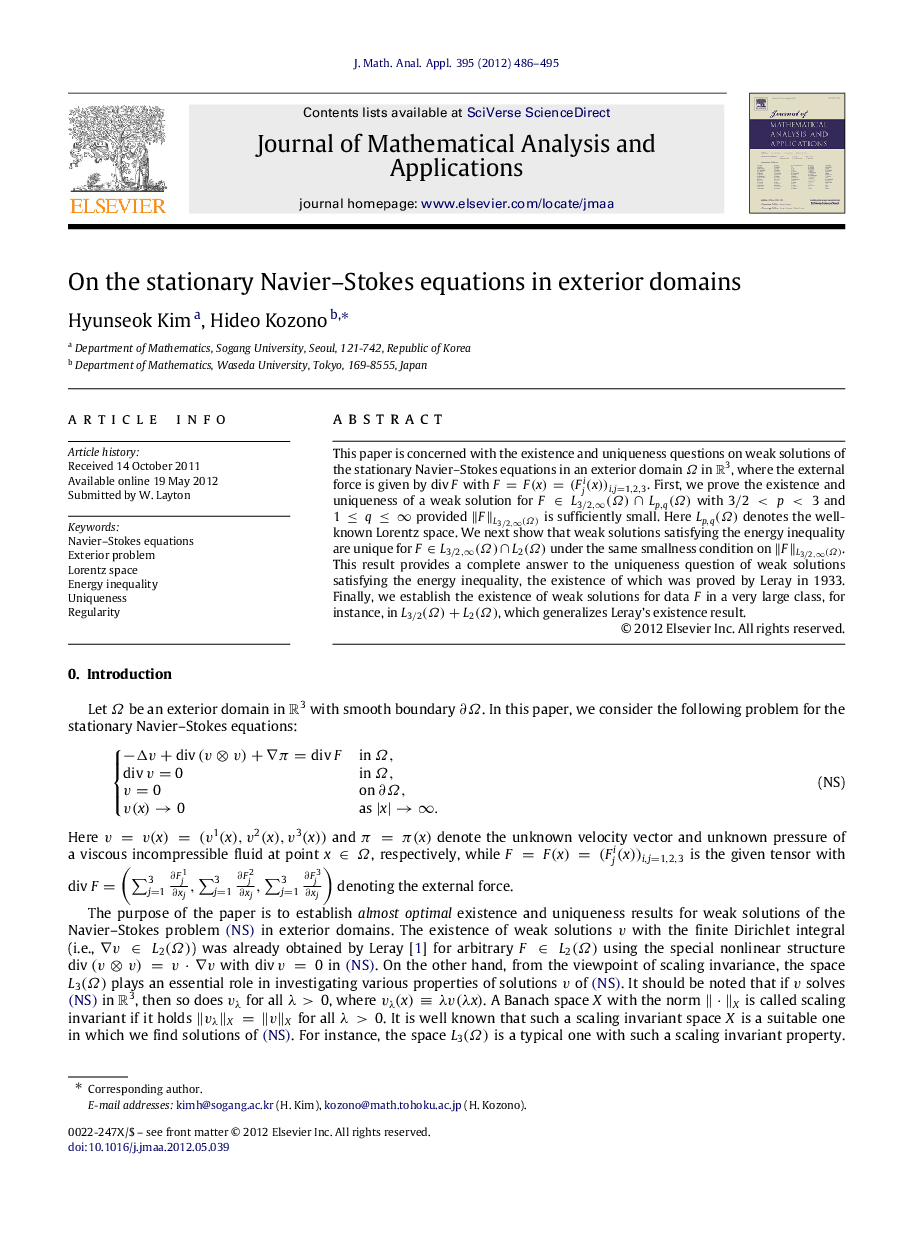 On the stationary Navier–Stokes equations in exterior domains