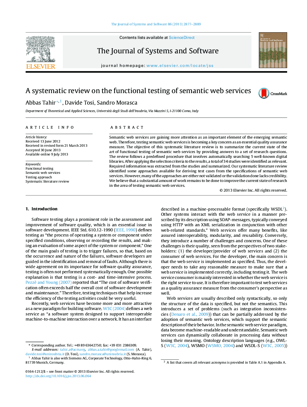 A systematic review on the functional testing of semantic web services