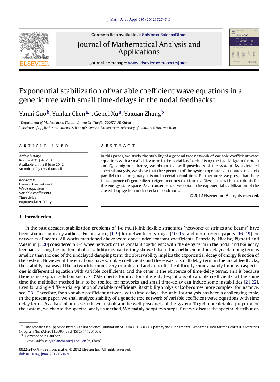 Exponential stabilization of variable coefficient wave equations in a generic tree with small time-delays in the nodal feedbacks 