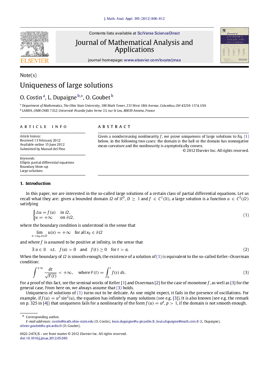 Uniqueness of large solutions