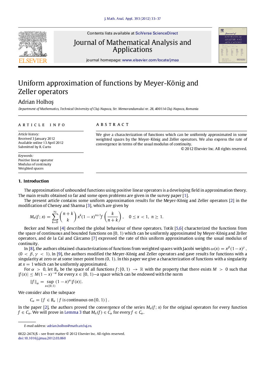 Uniform approximation of functions by Meyer-König and Zeller operators