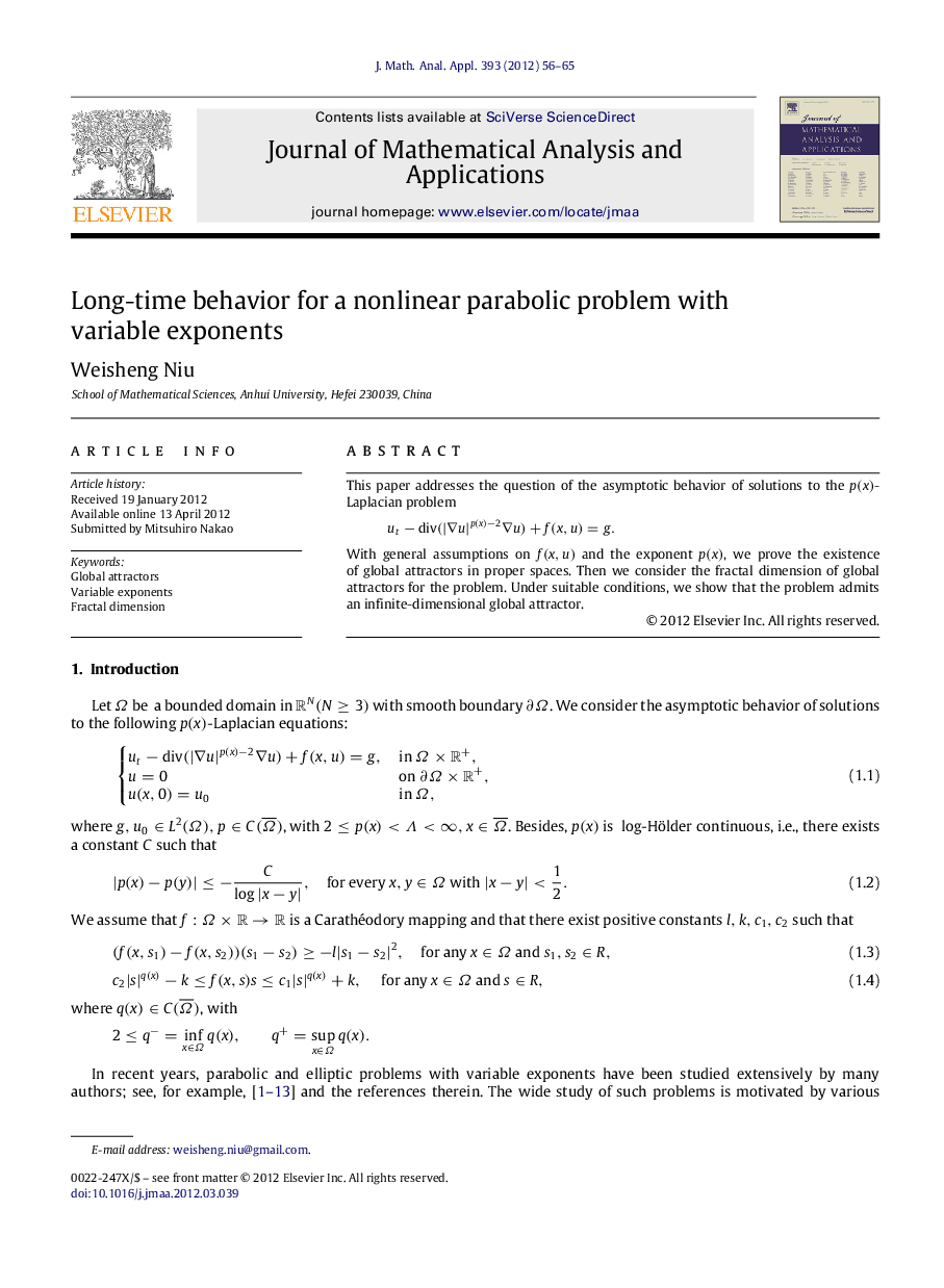 Long-time behavior for a nonlinear parabolic problem with variable exponents