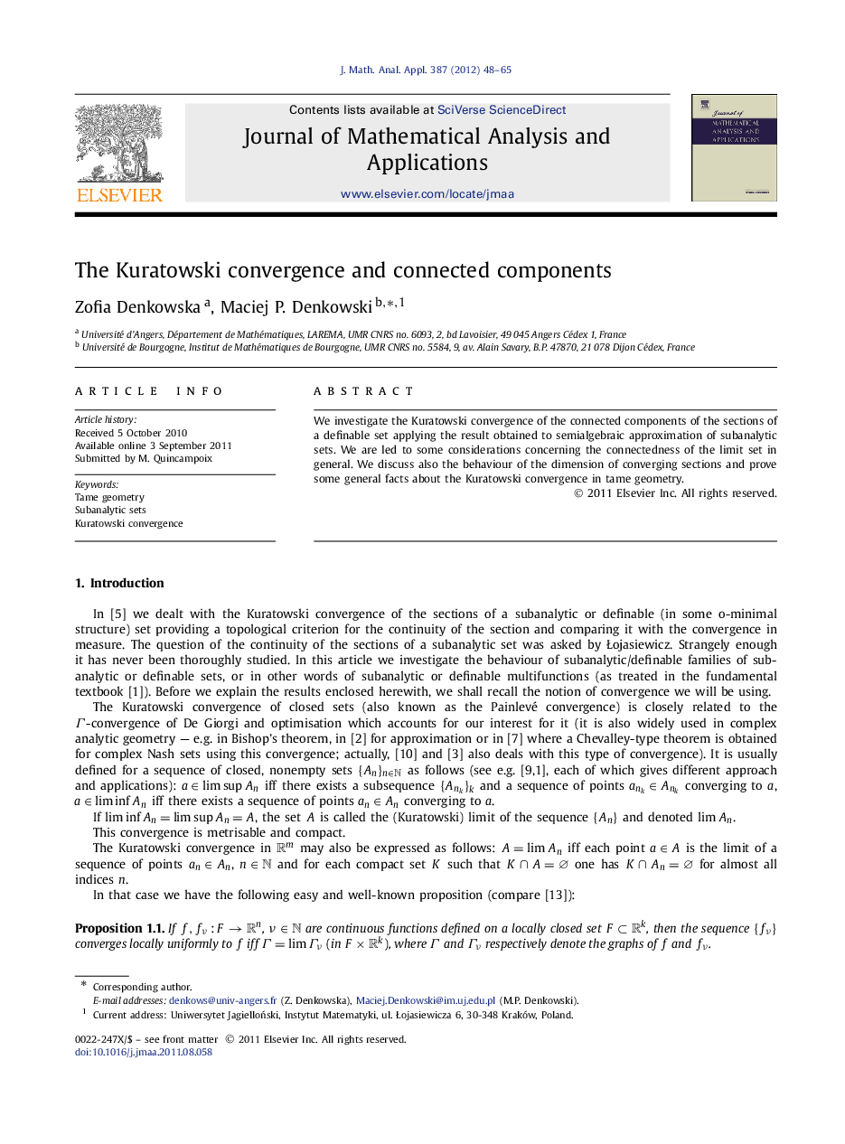 The Kuratowski convergence and connected components