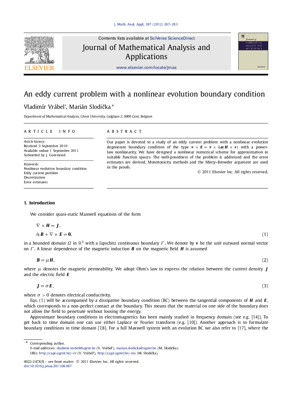 An eddy current problem with a nonlinear evolution boundary condition