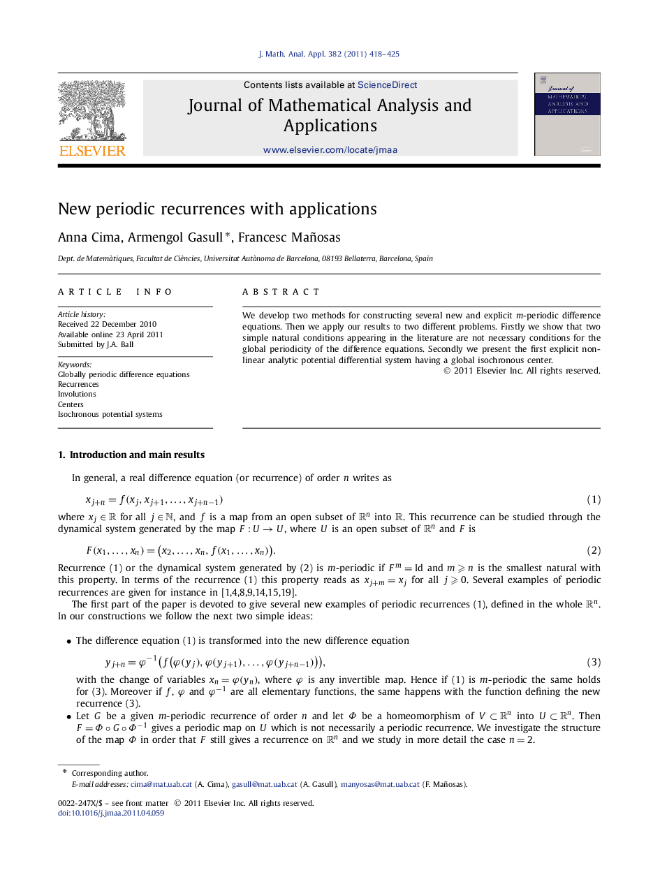 New periodic recurrences with applications