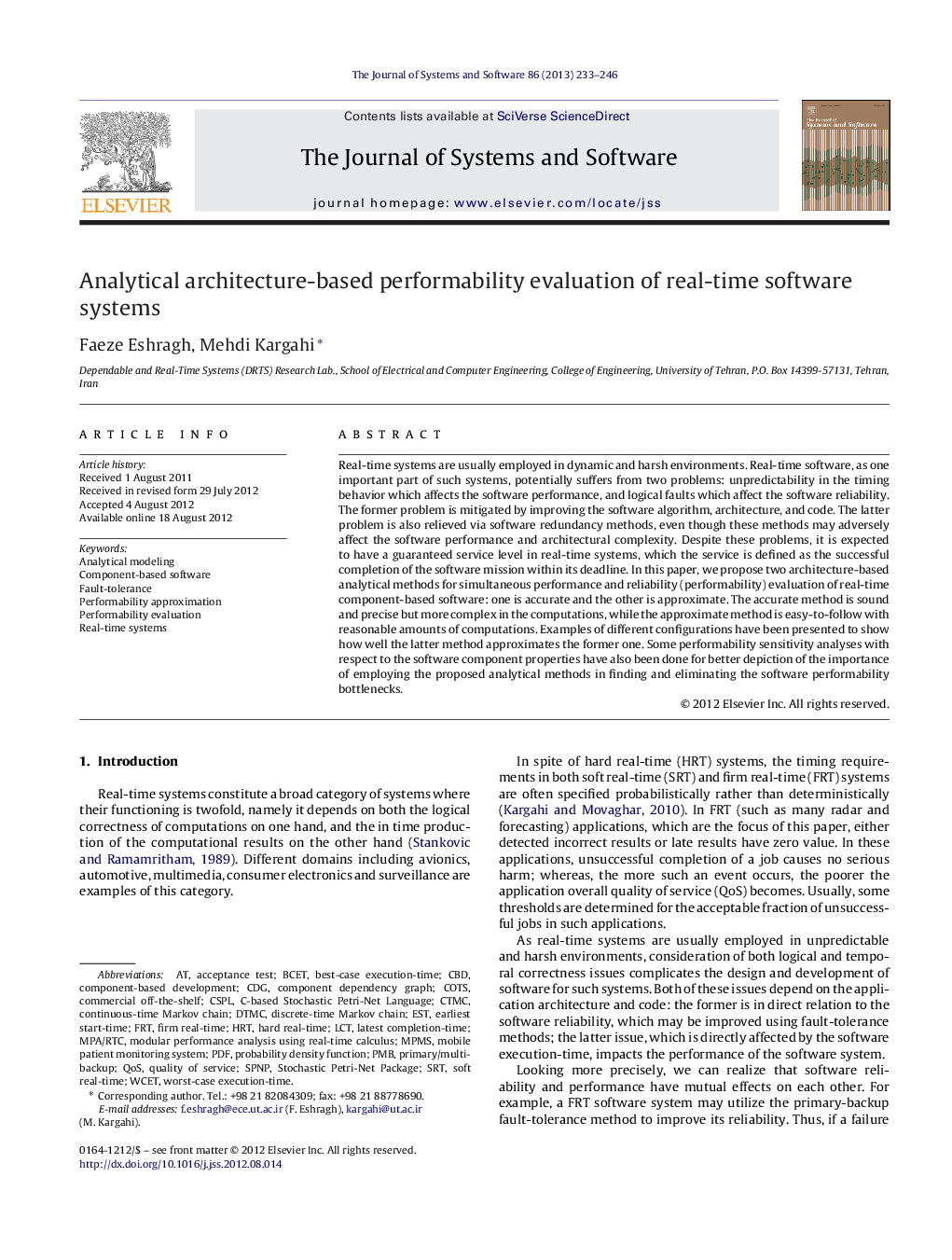 عکس صفحه اول مقاله: Analytical architecture-based performability evaluation of real-time software systems Analytical architecture-based performability evaluation of real-time software systems