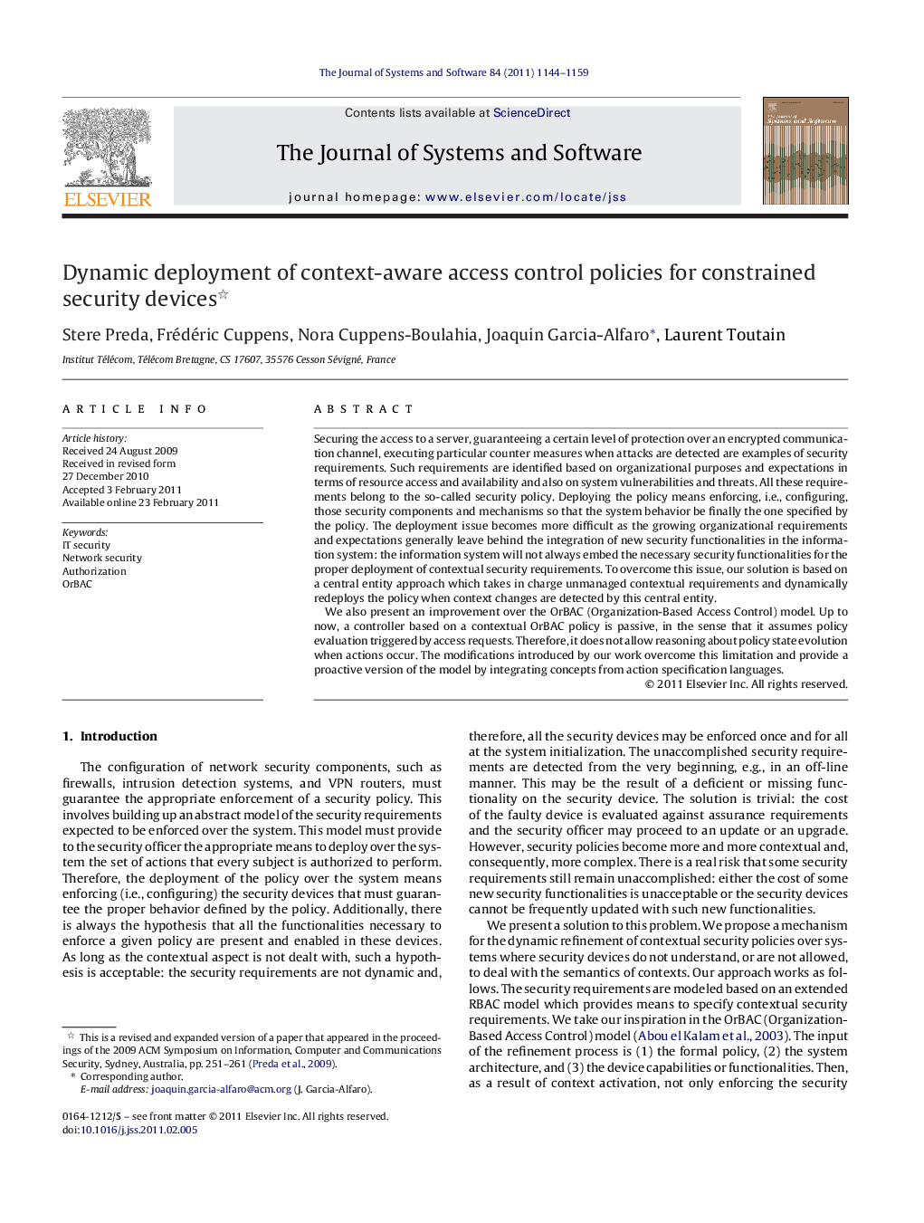 Dynamic deployment of context-aware access control policies for constrained security devices 