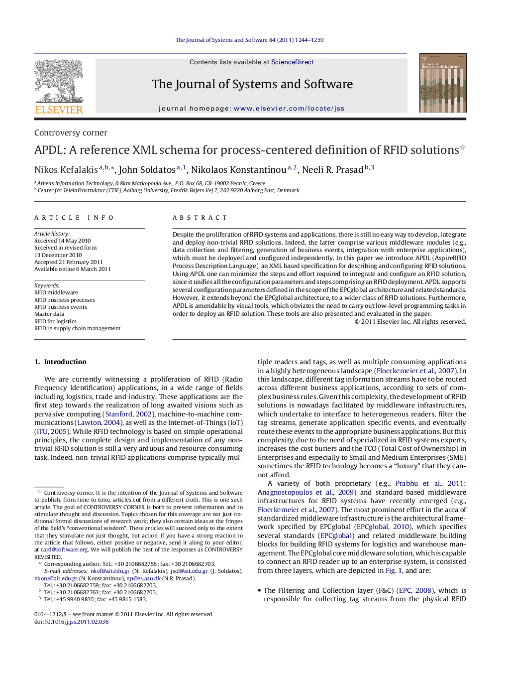 APDL: A reference XML schema for process-centered definition of RFID solutions 