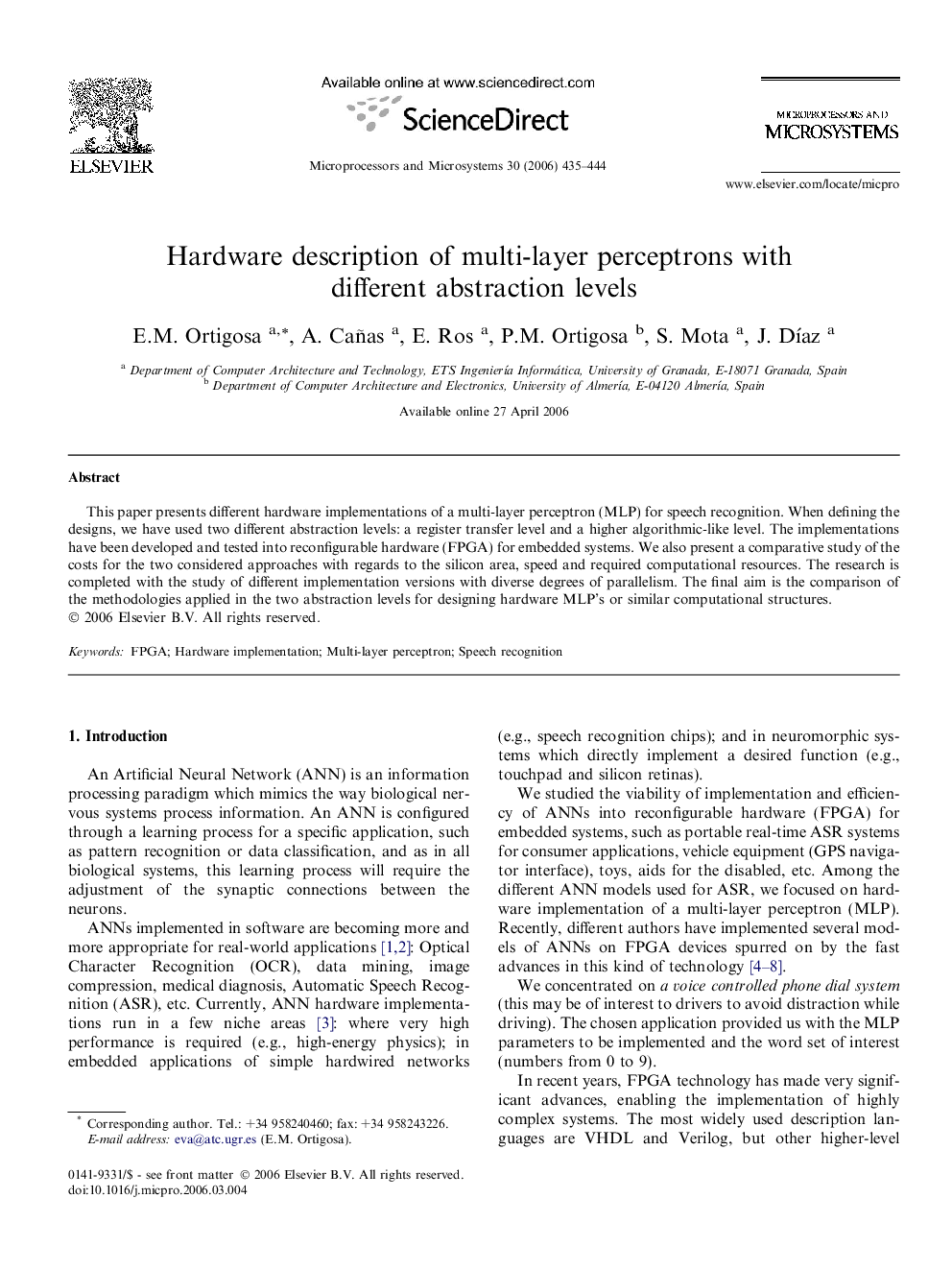 Hardware description of multi-layer perceptrons with different abstraction levels