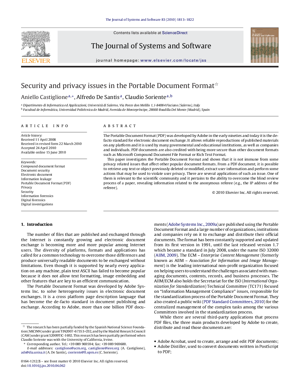 Security and privacy issues in the Portable Document Format 