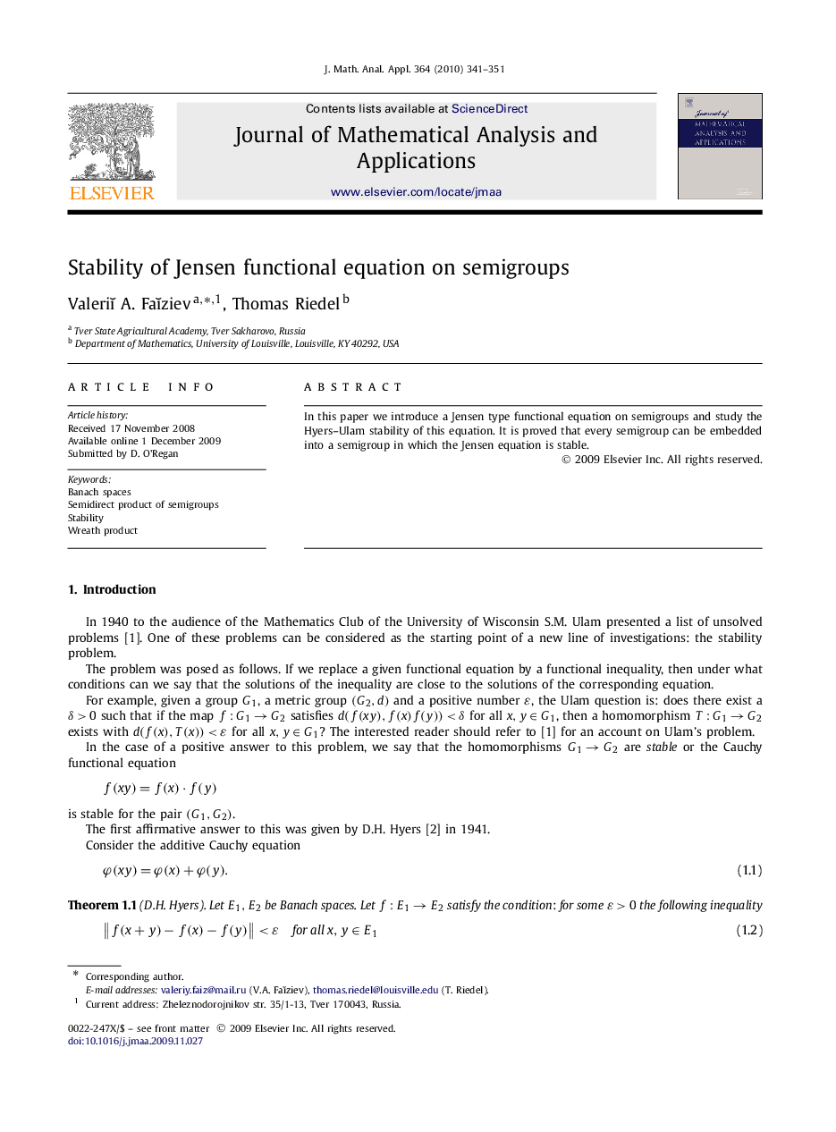 Stability of Jensen functional equation on semigroups