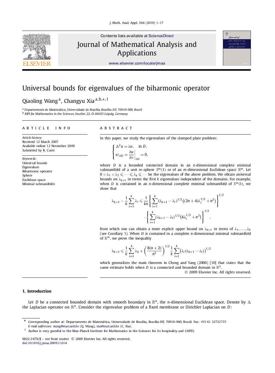 Universal bounds for eigenvalues of the biharmonic operator