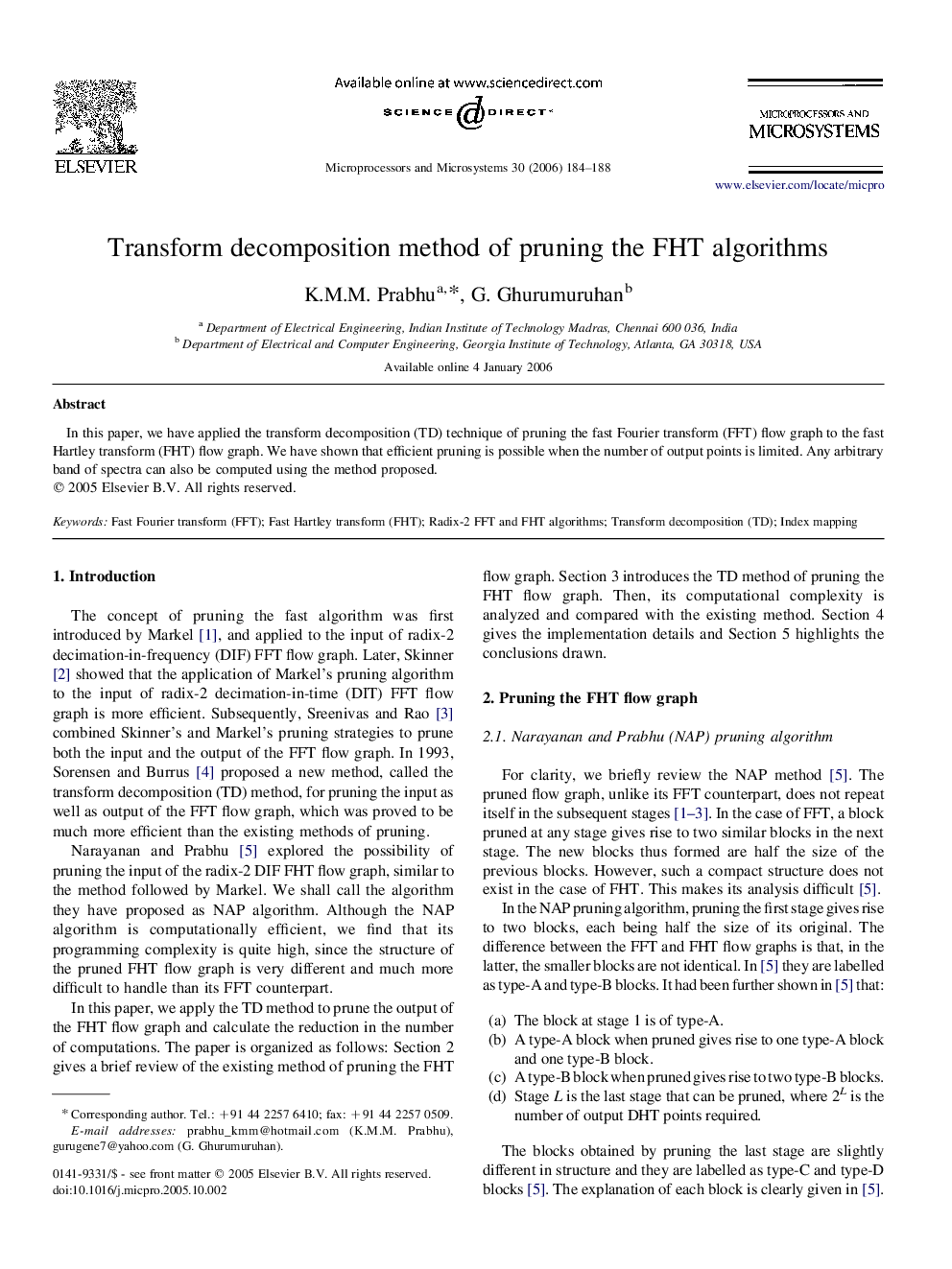 Transform decomposition method of pruning the FHT algorithms