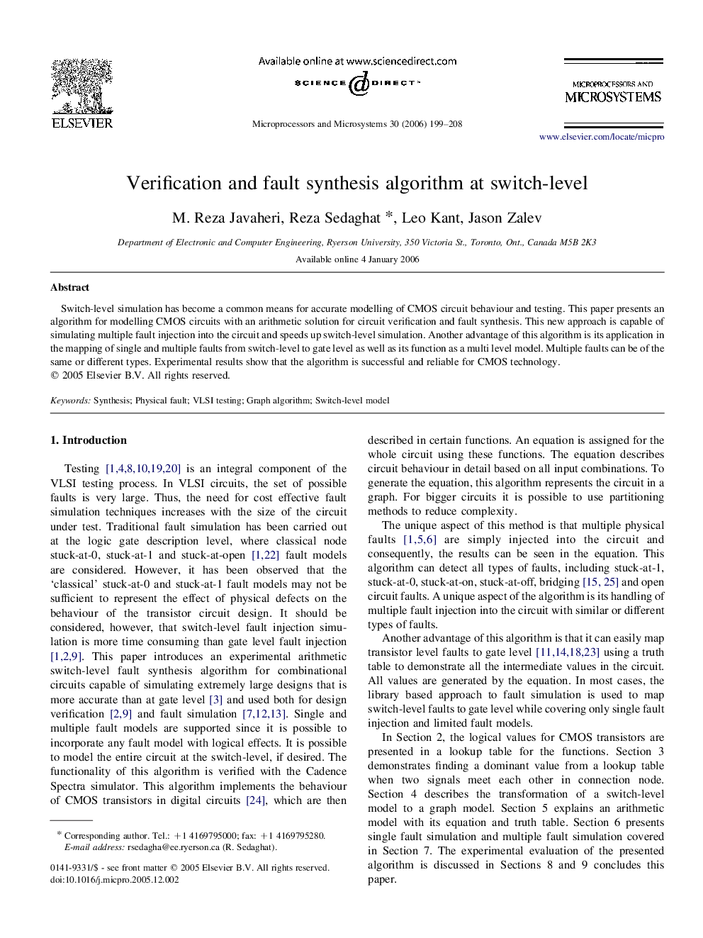 Verification and fault synthesis algorithm at switch-level