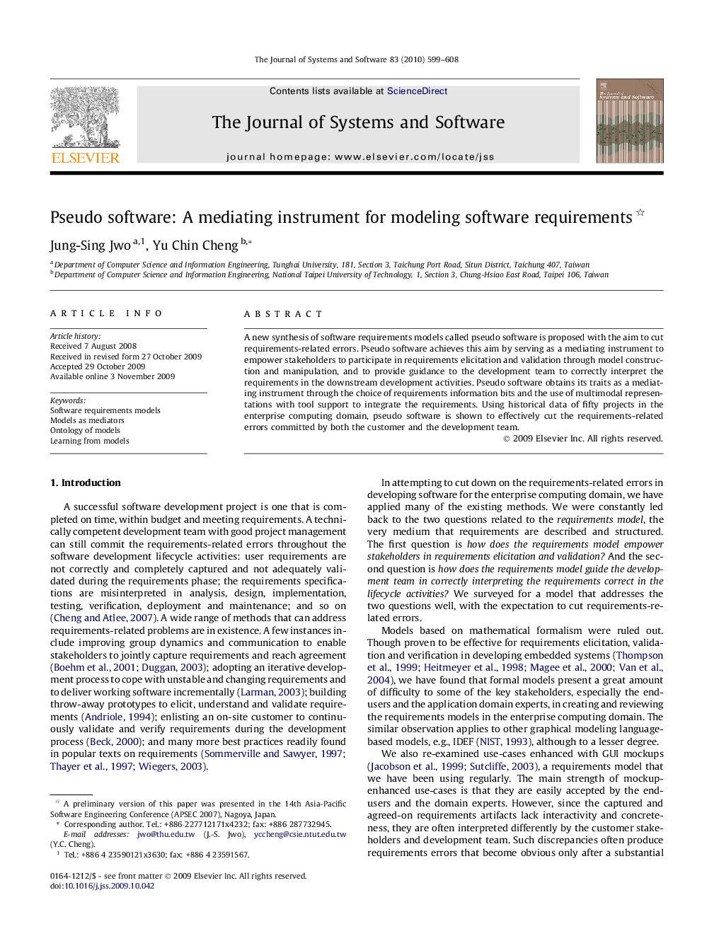 عکس صفحه اول مقاله: Pseudo software: A mediating instrument for modeling software requirements Pseudo software: A mediating instrument for modeling software requirements