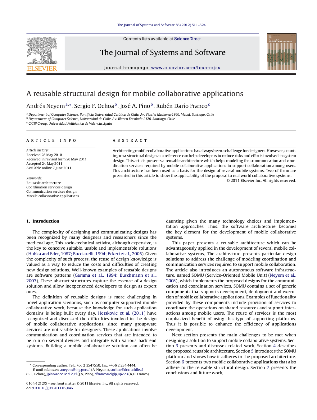 عکس صفحه اول مقاله: A reusable structural design for mobile collaborative applications A reusable structural design for mobile collaborative applications