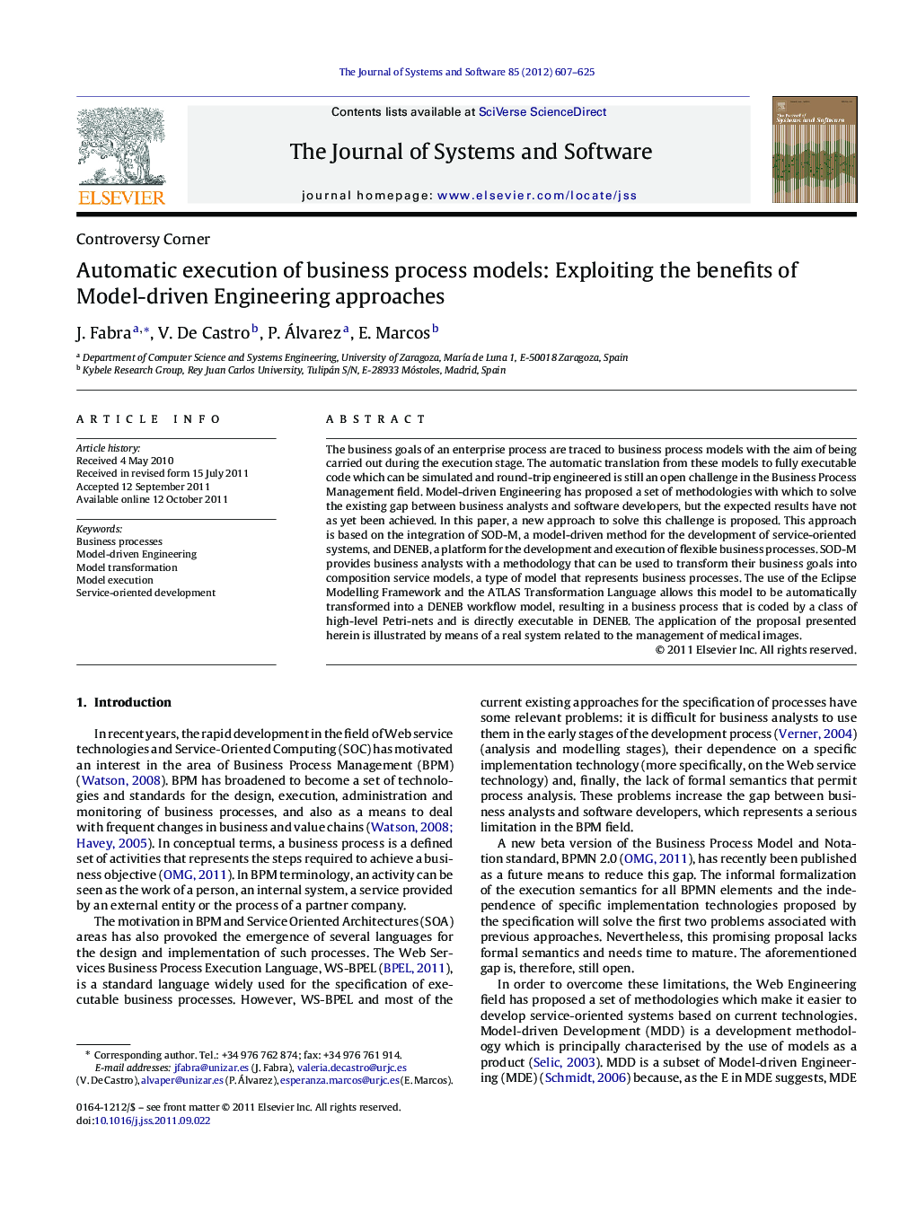 Automatic execution of business process models: Exploiting the benefits of Model-driven Engineering approaches