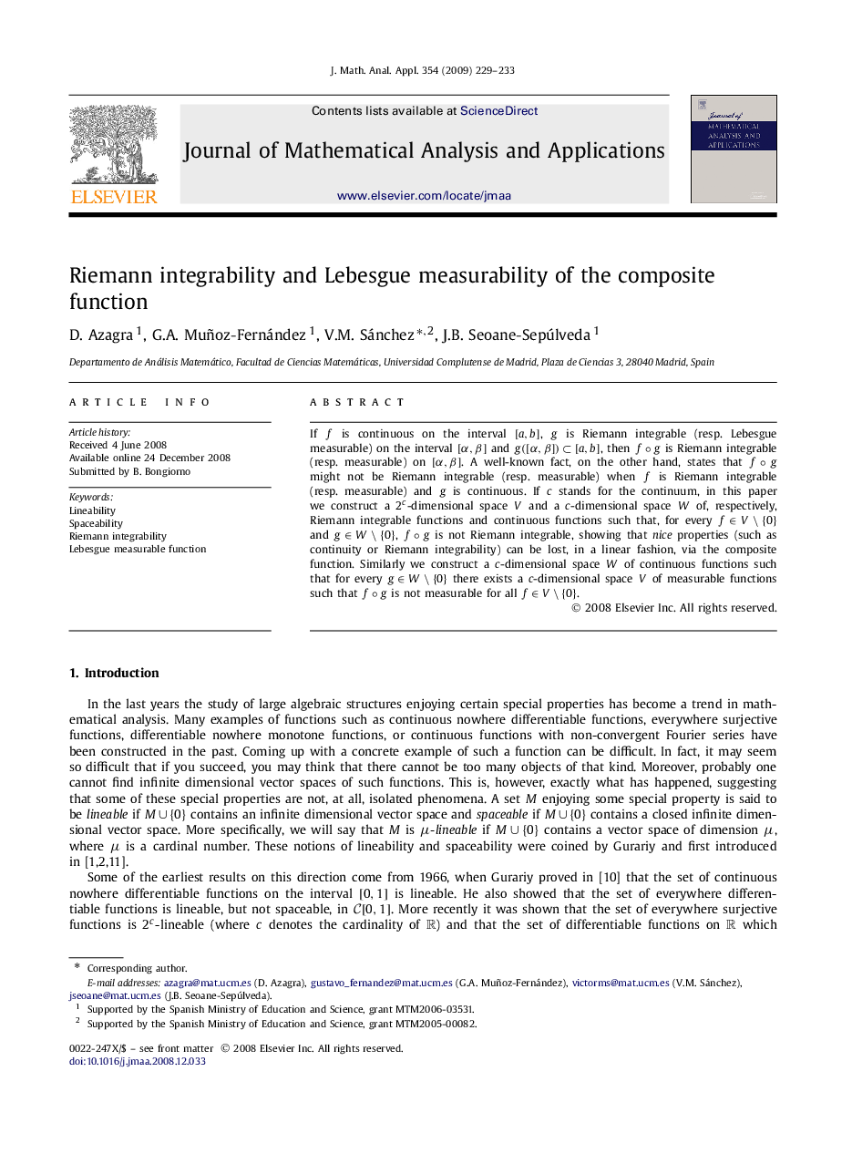 عکس صفحه اول مقاله: Riemann integrability and Lebesgue measurability of the composite function Riemann integrability and Lebesgue measurability of the composite function