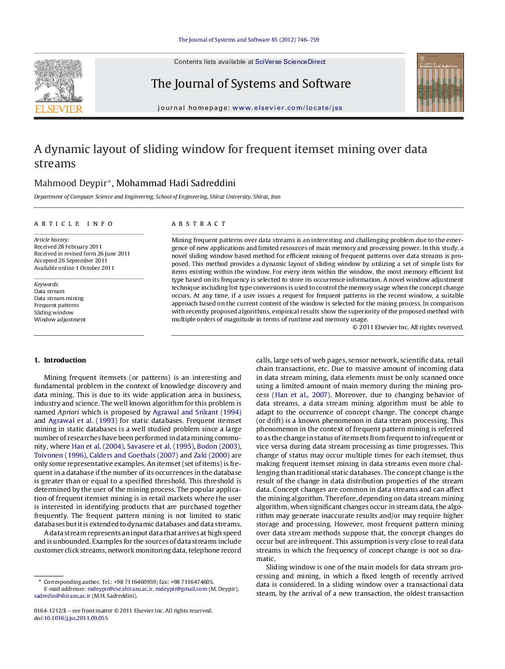 A dynamic layout of sliding window for frequent itemset mining over data streams