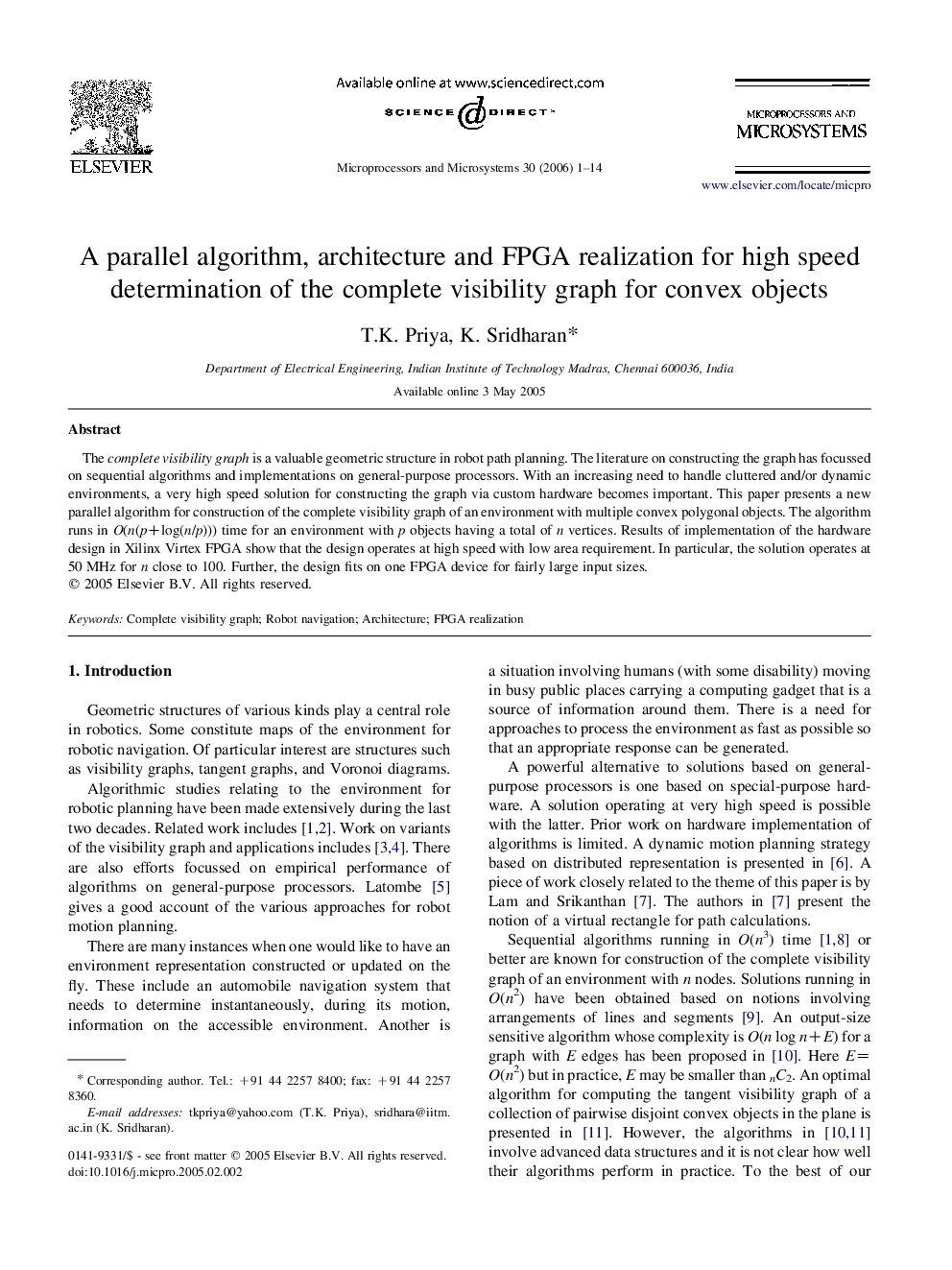 A parallel algorithm, architecture and FPGA realization for high speed determination of the complete visibility graph for convex objects