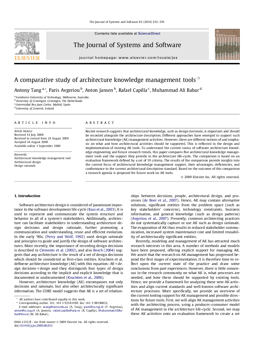 A comparative study of architecture knowledge management tools 