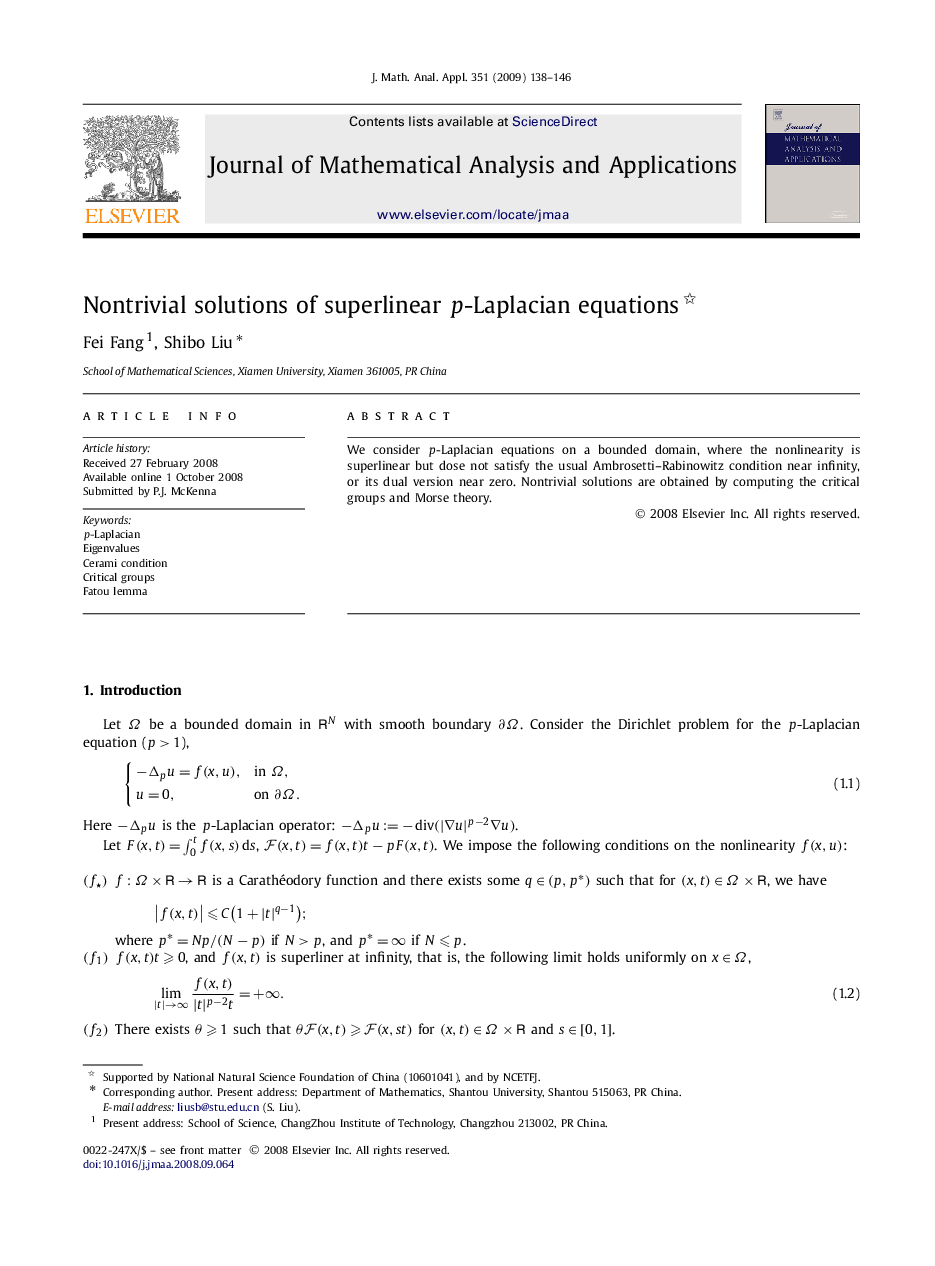 عکس صفحه اول مقاله: Nontrivial solutions of superlinear p-Laplacian equations Nontrivial solutions of superlinear p-Laplacian equations