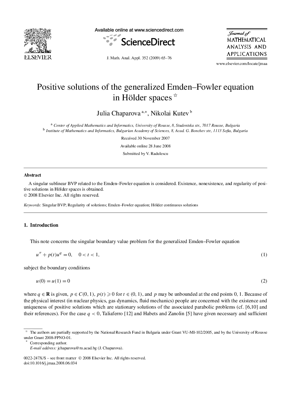 Positive solutions of the generalized Emden–Fowler equation in Hölder spaces 