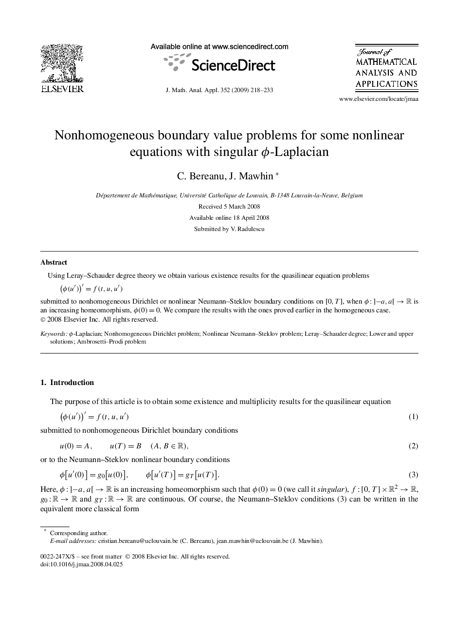 Nonhomogeneous boundary value problems for some nonlinear equations with singular ϕ-Laplacian