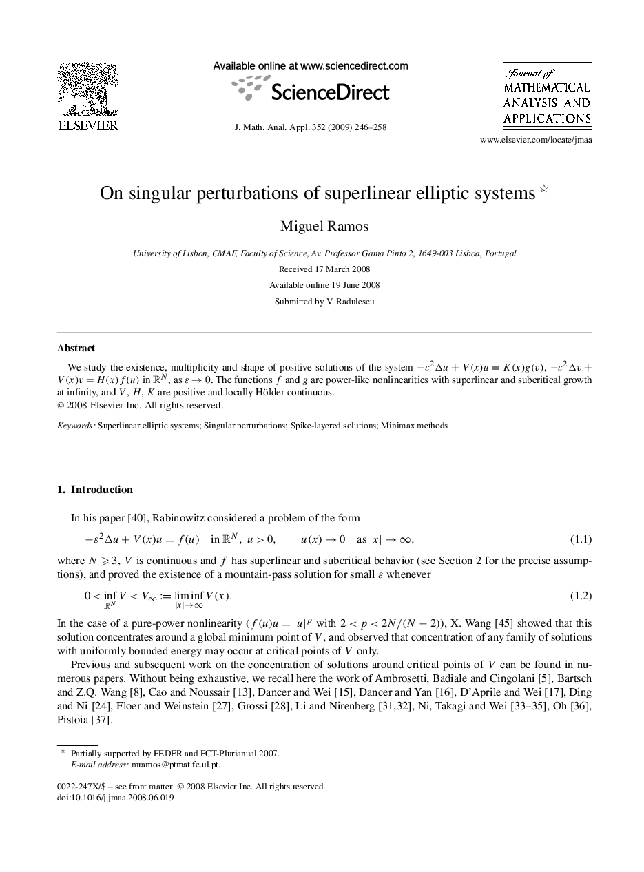 On singular perturbations of superlinear elliptic systems 