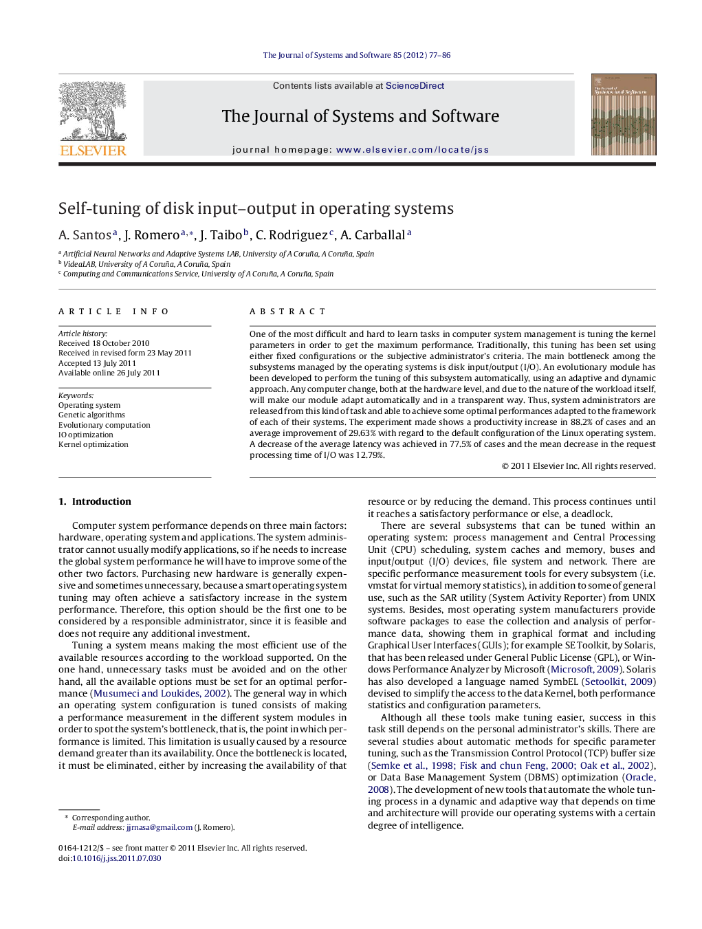 Self-tuning of disk input–output in operating systems