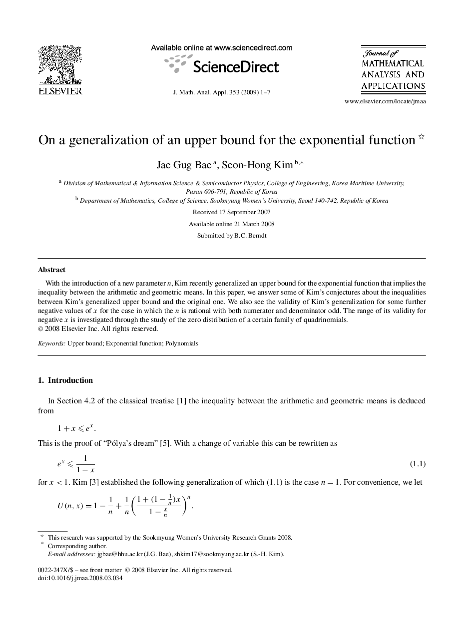 On a generalization of an upper bound for the exponential function 
