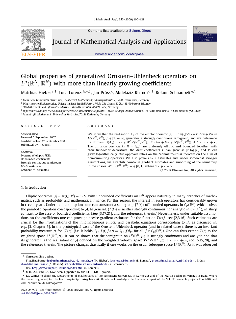 Global properties of generalized Ornstein–Uhlenbeck operators on Lp(RN,RN) with more than linearly growing coefficients