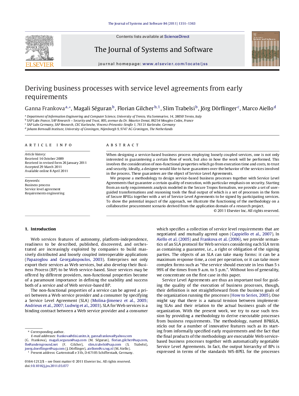 Deriving business processes with service level agreements from early requirements