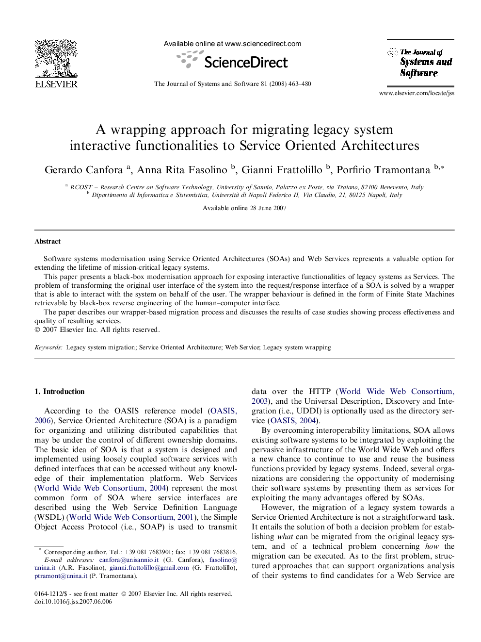 A wrapping approach for migrating legacy system interactive functionalities to Service Oriented Architectures