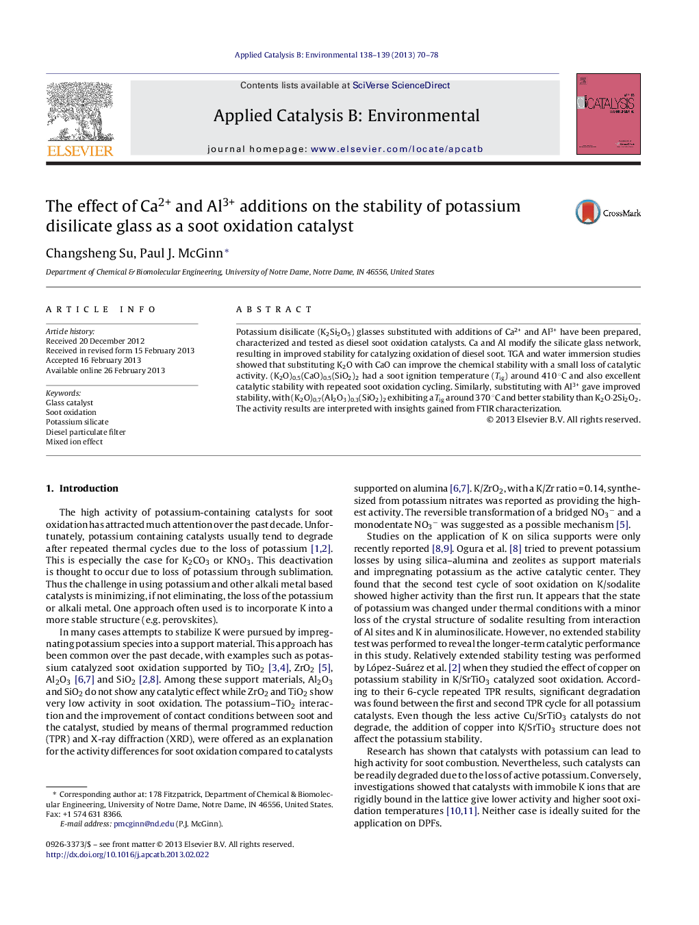 The effect of Ca2+ and Al3+ additions on the stability of potassium disilicate glass as a soot oxidation catalyst