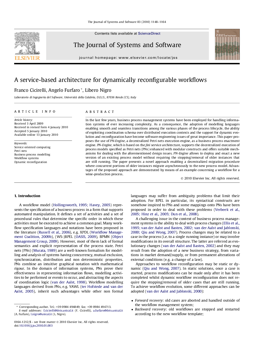 A service-based architecture for dynamically reconfigurable workflows