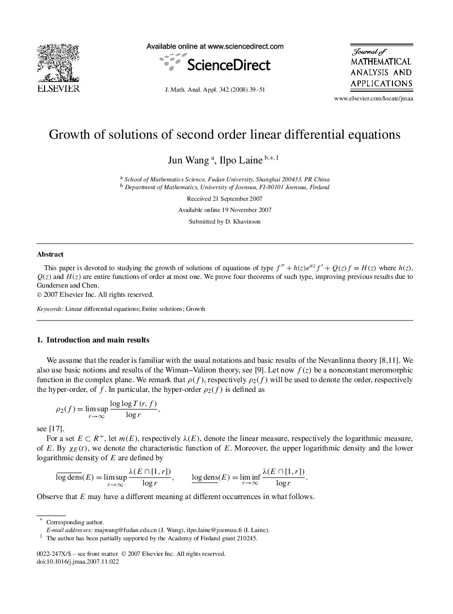 Growth of solutions of second order linear differential equations
