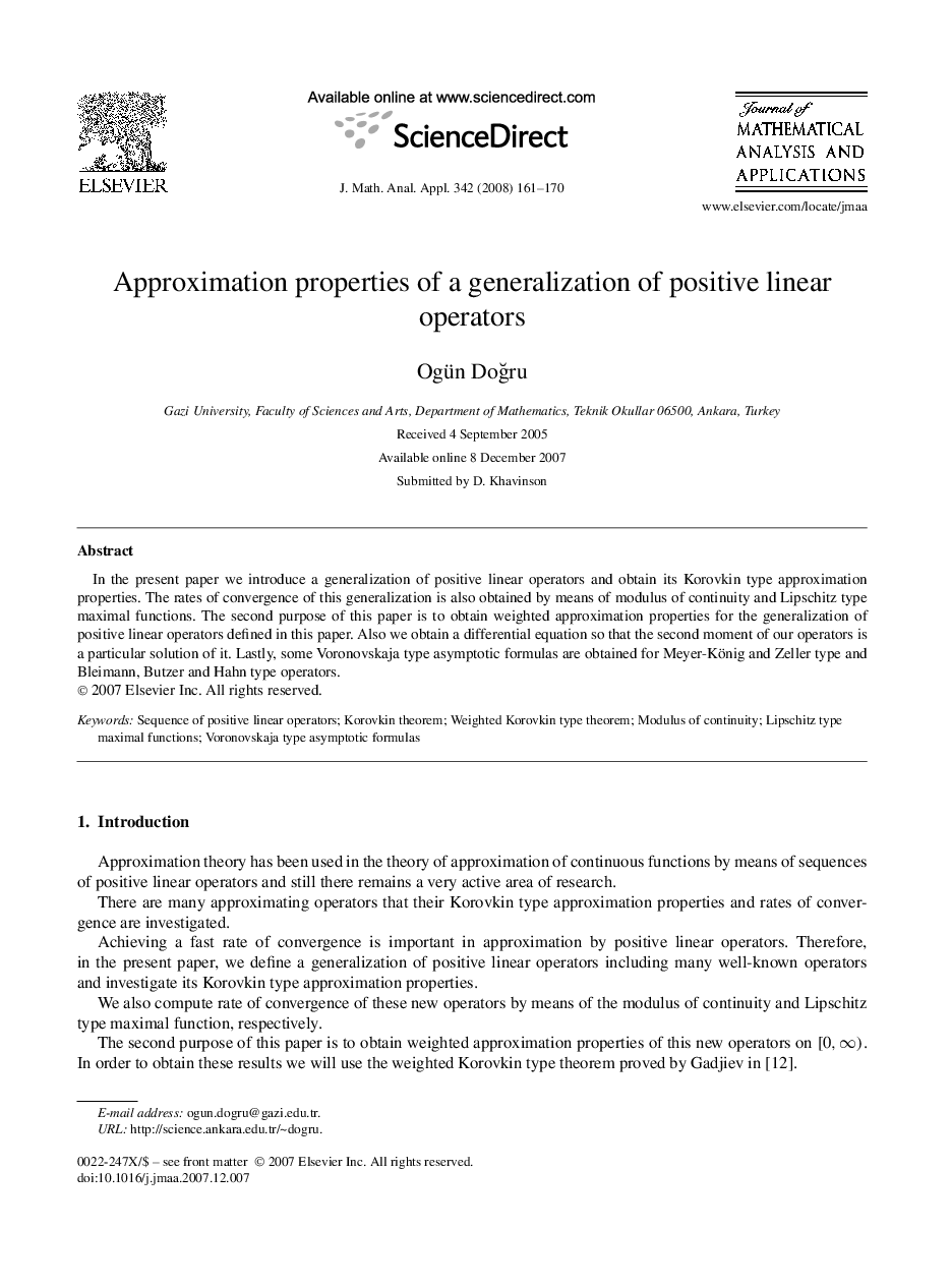 Approximation properties of a generalization of positive linear operators