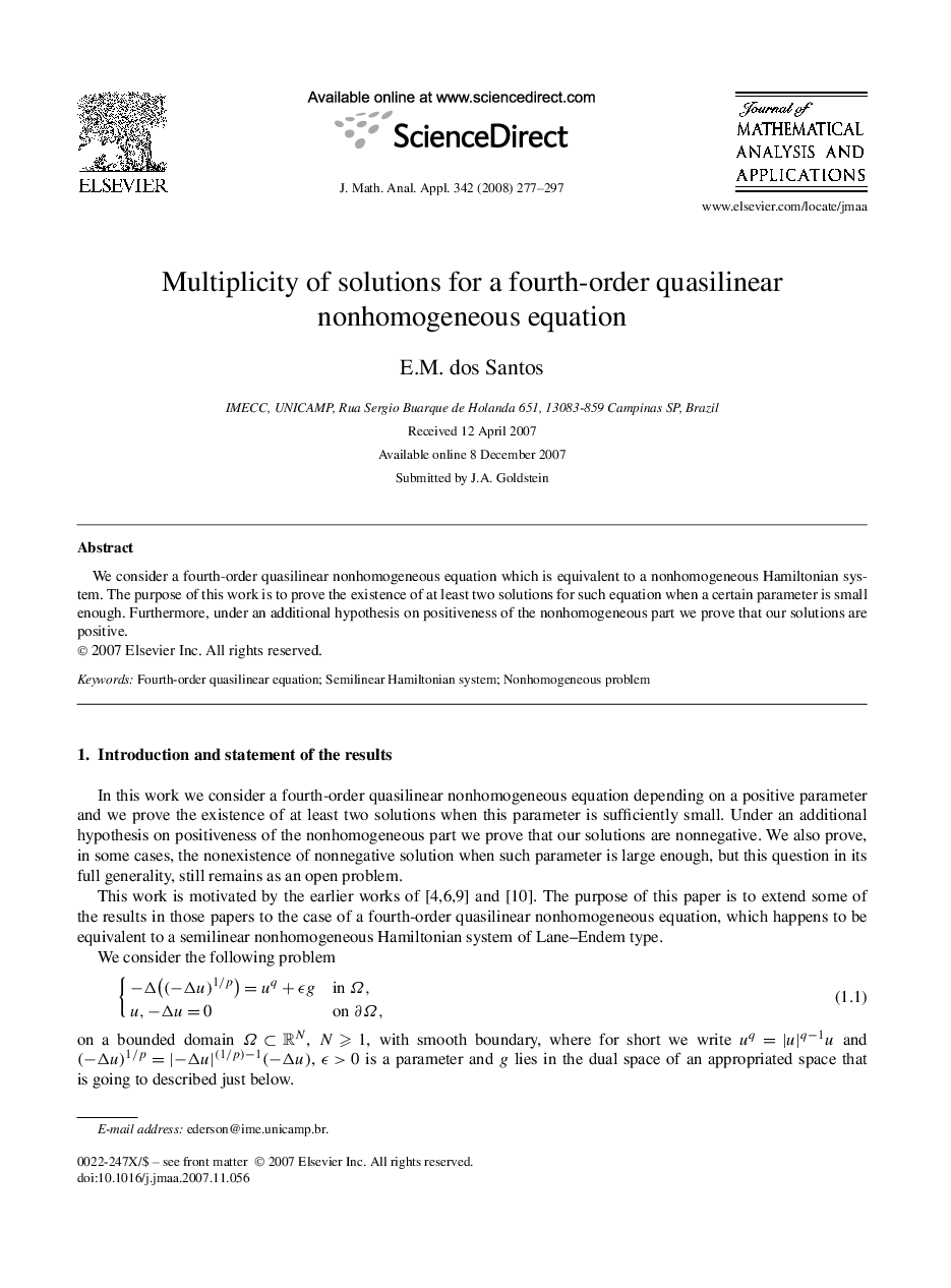 Multiplicity of solutions for a fourth-order quasilinear nonhomogeneous equation