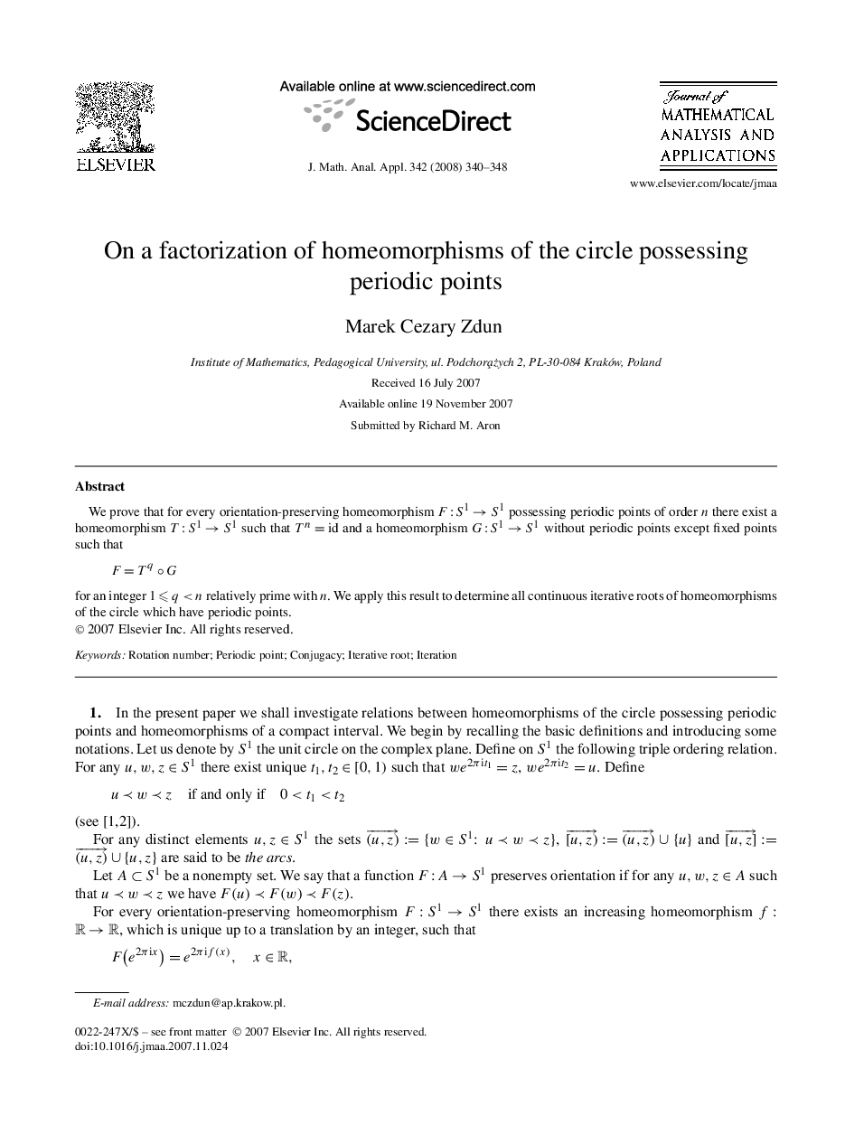 On a factorization of homeomorphisms of the circle possessing periodic points