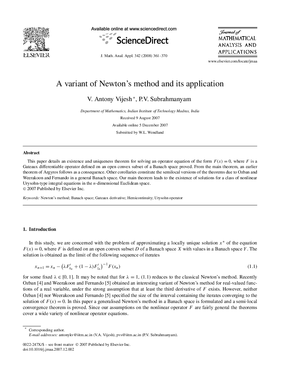 A variant of Newton's method and its application