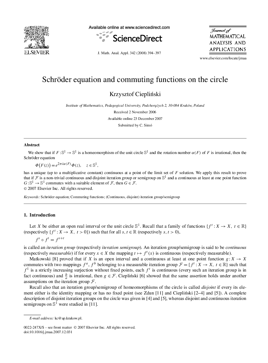 Schröder equation and commuting functions on the circle