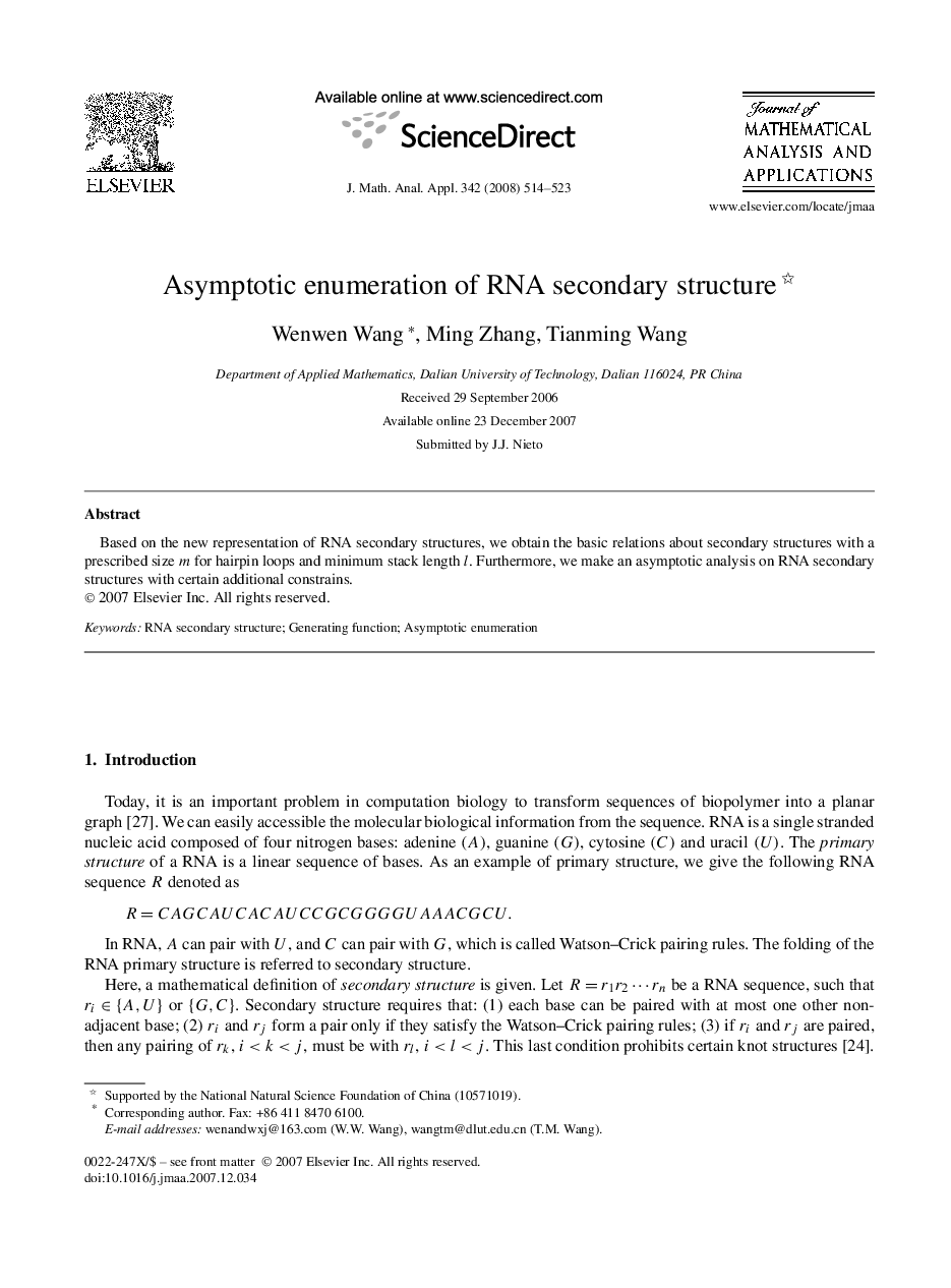 Asymptotic enumeration of RNA secondary structure 
