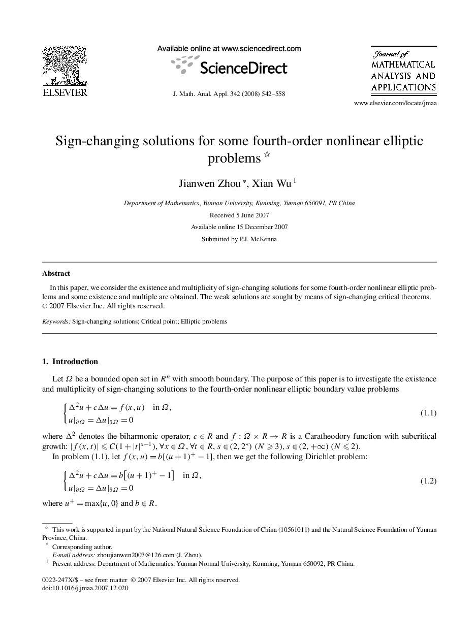 Sign-changing solutions for some fourth-order nonlinear elliptic problems 
