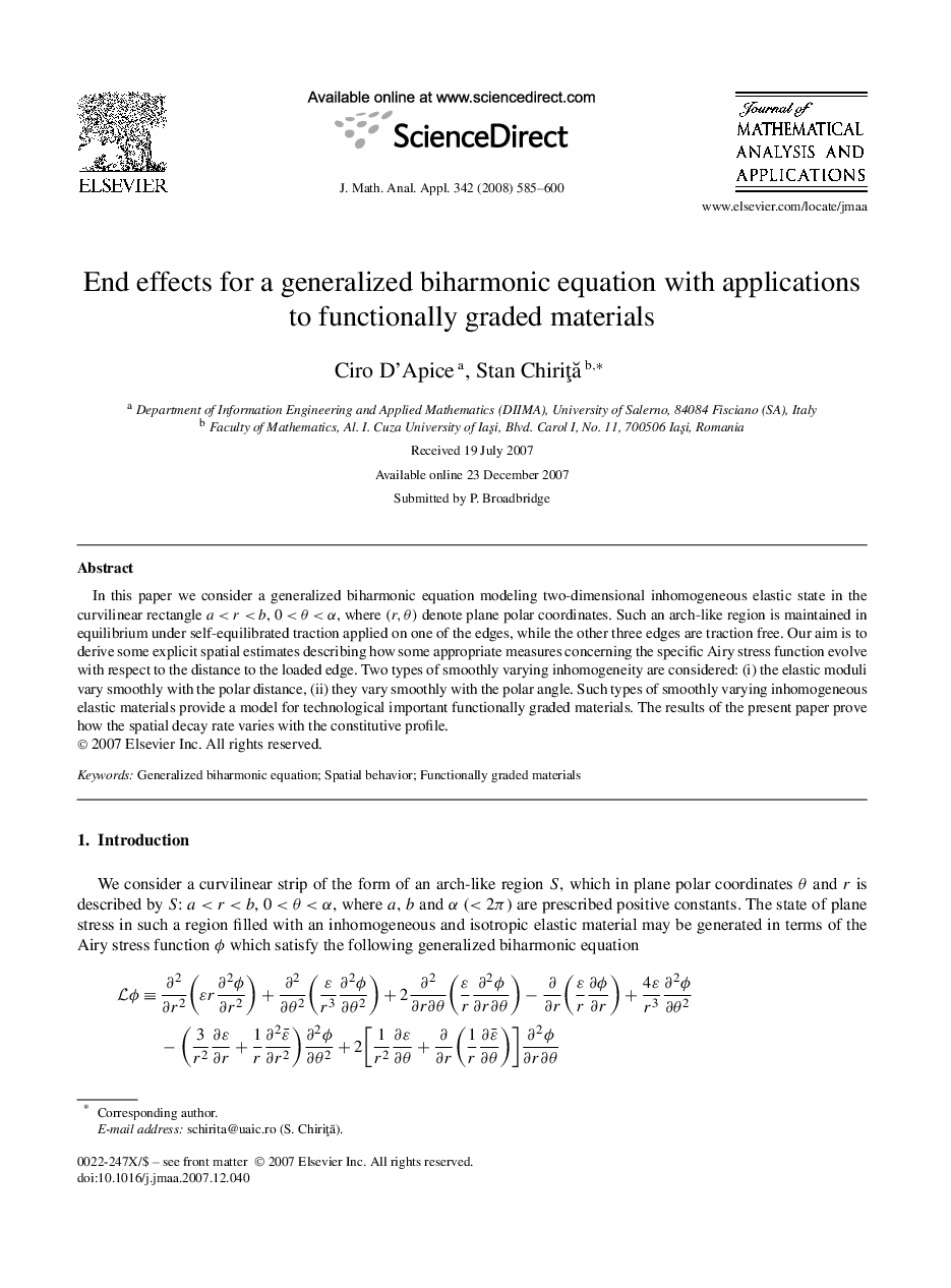 End effects for a generalized biharmonic equation with applications to functionally graded materials