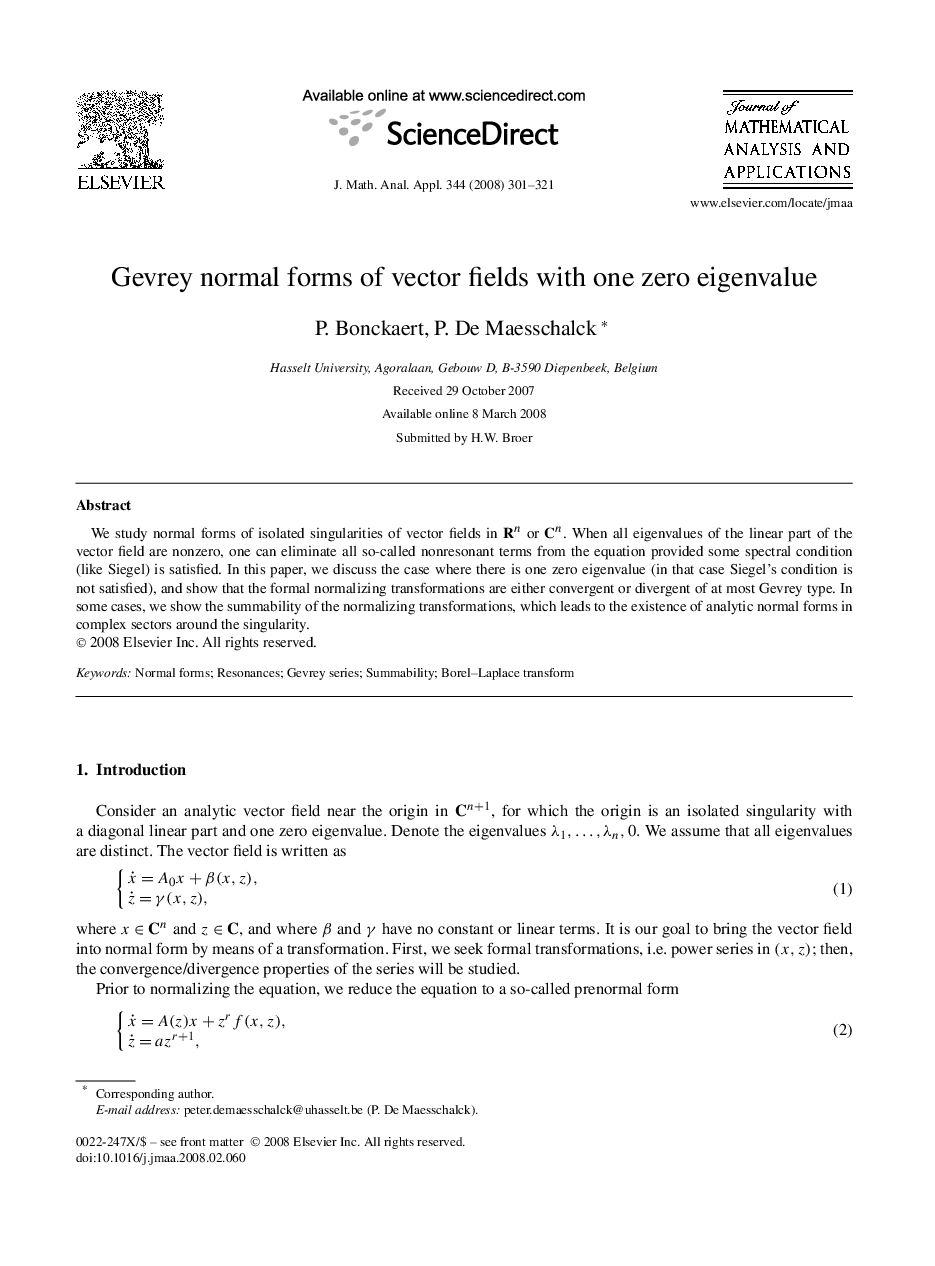 Gevrey normal forms of vector fields with one zero eigenvalue